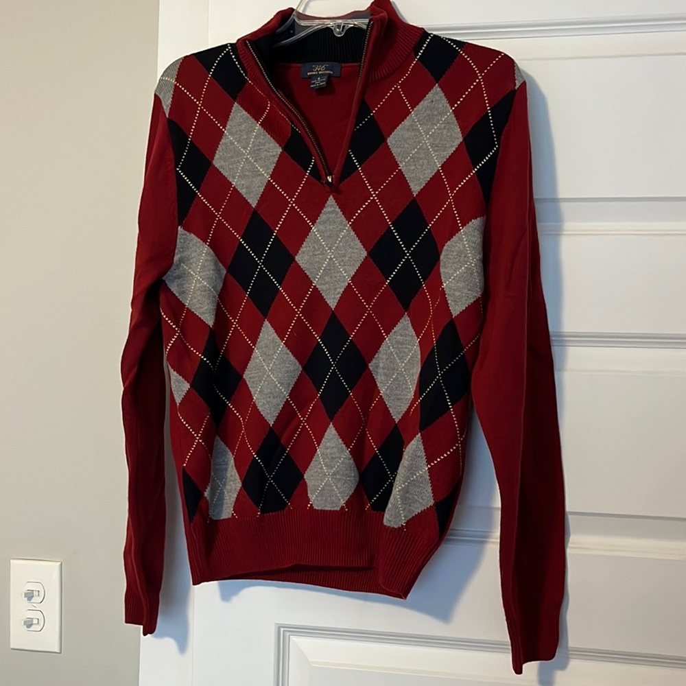 Small argyle Brooks Brothers quarter-zip sweater.